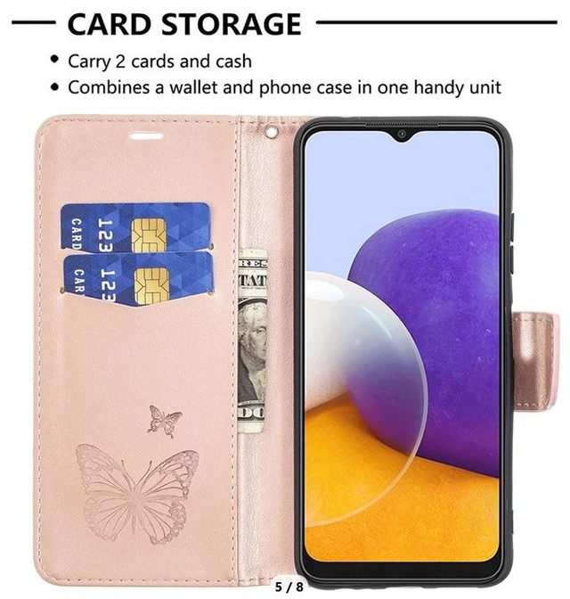 Samsung Galaxy A22 5G SUOJAKUORI - Perhoskuvioitu lompakkokotelo