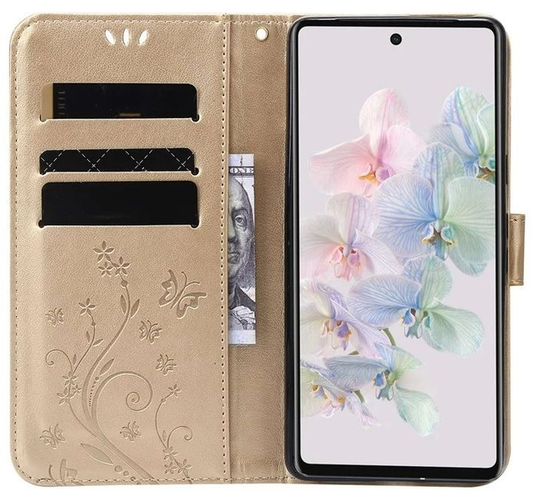 Google Pixel 7 Pro Wallet Stand PU Suojakuori - Flower Butterflies